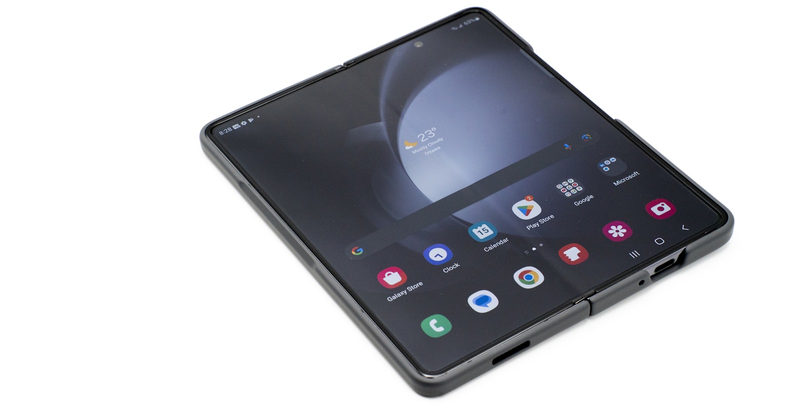 Illustrative foldable phone in use