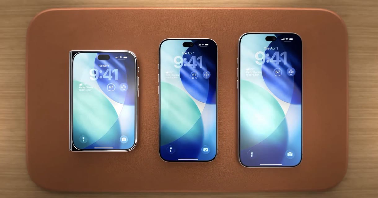 Foldable iPhone concept next to standard iPhones